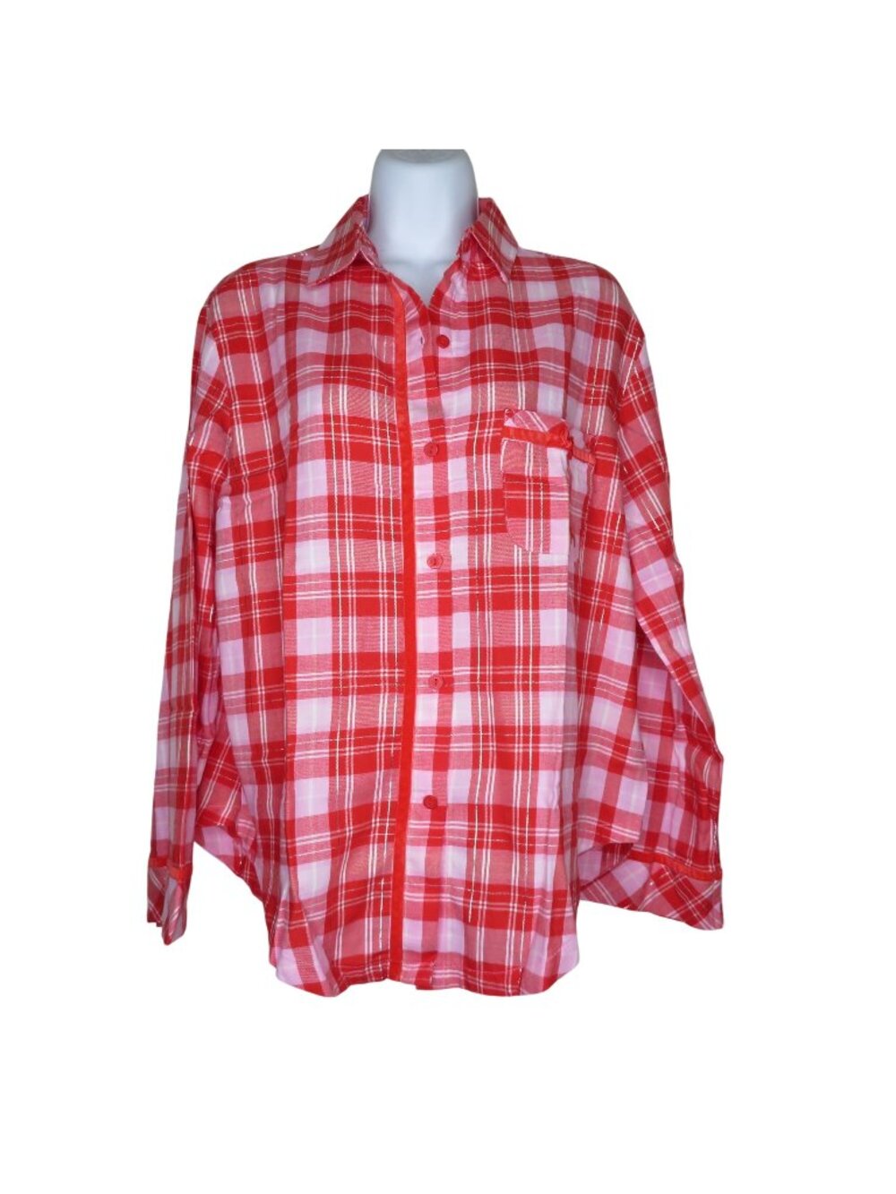 Victorias Secret Pink Womens Red Plaid Button-Up Nightshirt S Long Sleeve NWT
